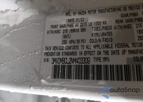 2022 Mazda Cx-30 Preferred z USA, uszkodzony, nr VIN 3MVDMBCL2NM403309